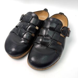 Haflinger Women's 37 EU 6.5 US Black Leather Slip-On Cork Fisherman Clog Comfort